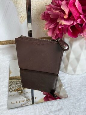 Coach Brown Leather Zip Card Case Wallet